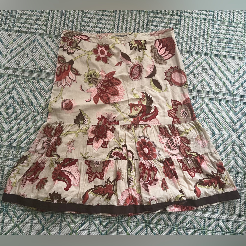 Ann Taylor Ruffled Baroque Floral Cotton Skirt 12 Fully Lined Boho Style VGUC